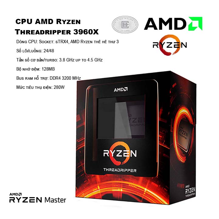 AMD Ryzen Threadripper 3960X 24-Core, 48-Thread 4.5 GHz sTRX4 Processor,  Black 