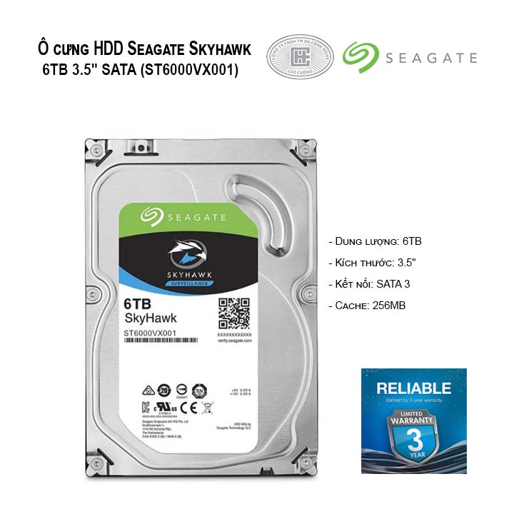 Ổ cứng HDD Seagate Skyhawk 6TB 3 5 SATA ST6000VX001 Công ty uy tín