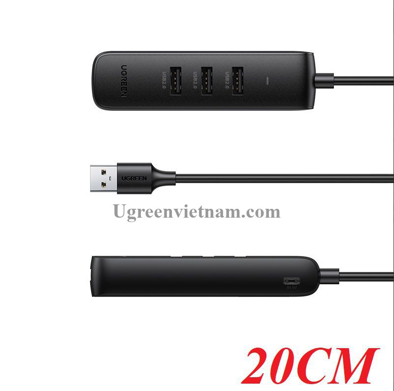 Hub chia USB 2.0 ra 3 cổng USB 2.0 + Lan 100Mbps Ugreen 20984 cao cấp (hỗ trợ nguồn USB Type-C)