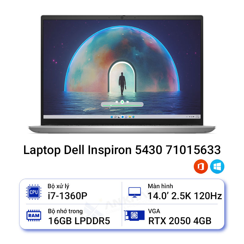 Laptop Dell Inspiron 14 5430 (i7-1360P, RTX 2050, Ram 16GB LPDDR5, SSD 1TB, 14 Inch 120Hz 2.5K, Win11/Office HS 21)