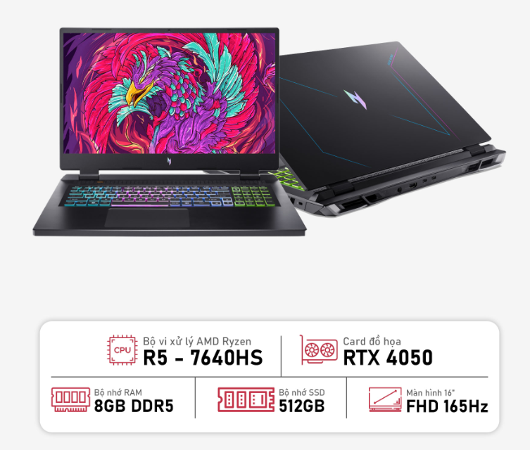 Laptop Gaming Acer Nitro 16 Phoenix AN16-41-R50Z R5-7640HS/ 8GB/ 512GB SSD/ GeForce RTX™ 4050 6GB/ 16