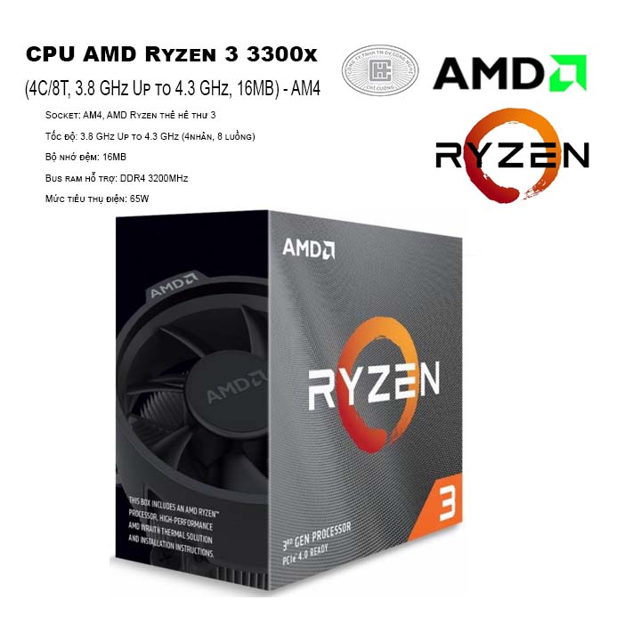 CPU AMD Ryzen 3 3300X (4C/8T, 3.8 GHz Up to 4.3 GHz, 16MB) - AM4
