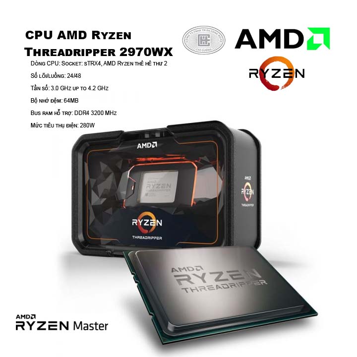 CPU AMD Ryzen Threadripper 2970WX (24C/48T, 3.0 GHz - 4.2 GHz, 64MB) - TR4