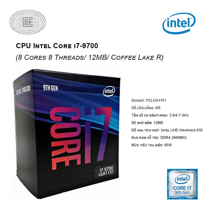 CPU Intel Core i7-9700 3.00 GHz up to 4.70 GHz (8 Cores 8 Threads/ 12MB/ Coffee Lake R) 1151-v2