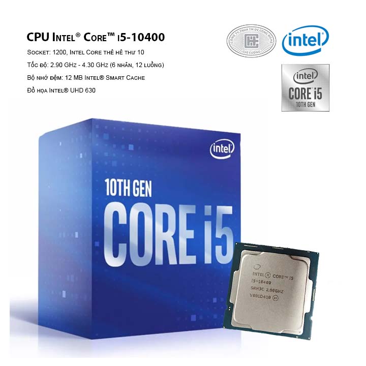 CPU Intel Core i5-10400 ( LGA 1120/2.9 GHz Up to 4.30 GHz/ 6C12T/ 12MB/  Comet Lake)