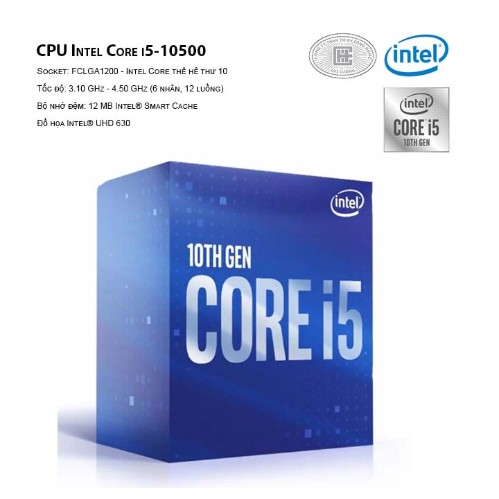 CPU Intel Core i5-10500 ( LGA 1120/3.10 GHz Up to 4.50 GHz/ 6C12T/ 12MB/ Comet Lake)