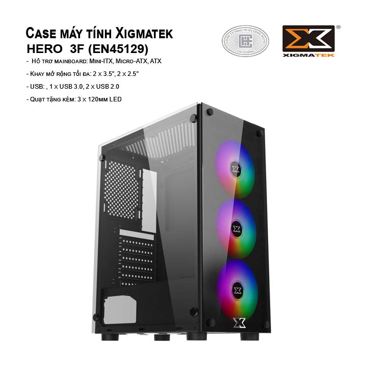 Case máy tính XIGMATEK Hero 3F (EN45129) - KÈM 03 FAN XIGMATEK X20F