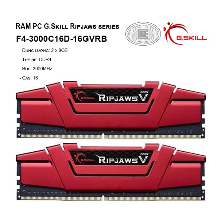 RAM G.SKILL RIPJAWS V-16GB (8GBx2) DDR4 3000MHz- F4-3000C16D-16GVRB
