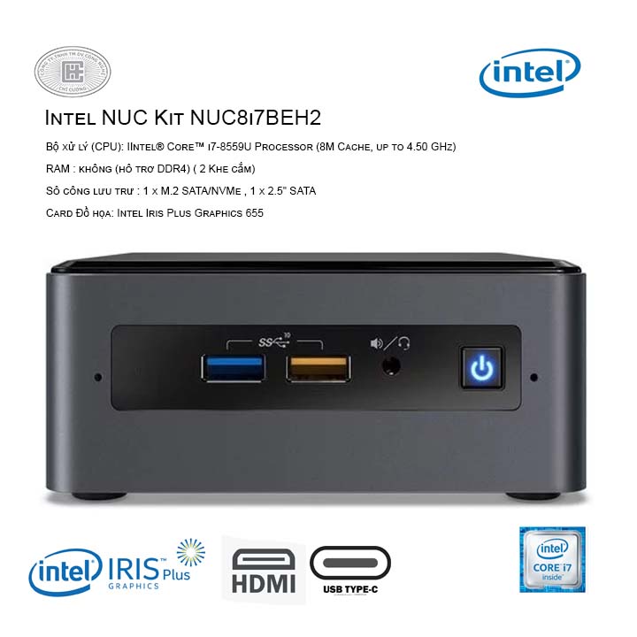 Máy tính bộ PC Intel  NUC KIT Core i7 BOXNUC8I7BEH2 ( Intel Core™ i7-8559U 8M Cache, up to 4.50 GHz/ Intel Iris Plus Graphics 655)