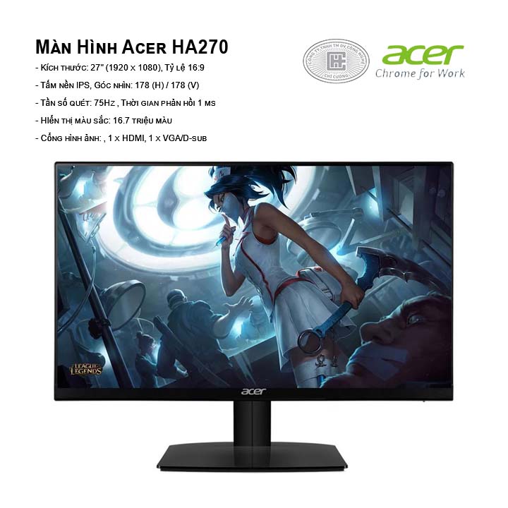 Màn hình Acer HA270 (Đen) (1920 x 1080/IPS/75Hz/1 ms