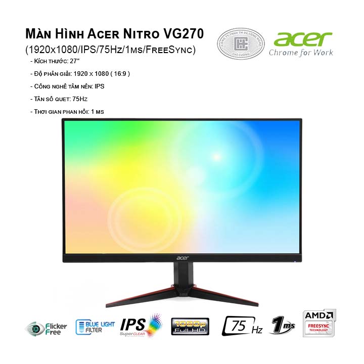 Màn Hình Acer Nitro VG270 (1920x1080/IPS/75Hz/1ms/FreeSync)