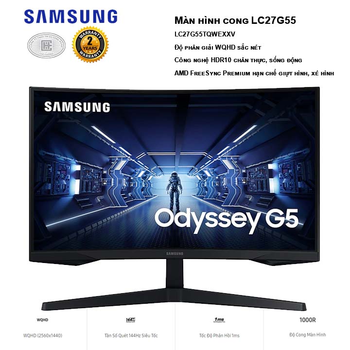 Màn hình Samsung Odyssey G5 LC27G55TQWEXXV WQHD 2K 144Hz 1ms HDR10 Freesync (tặng usb 64gb)