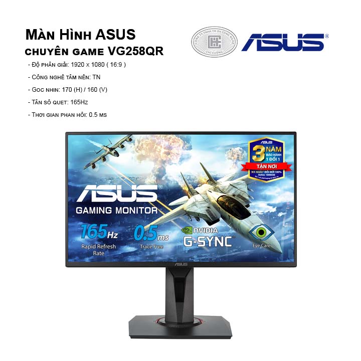 Màn hình ASUS VG258QR (FullHD/TN/165Hz/0,5ms/G-SyncCompatible)