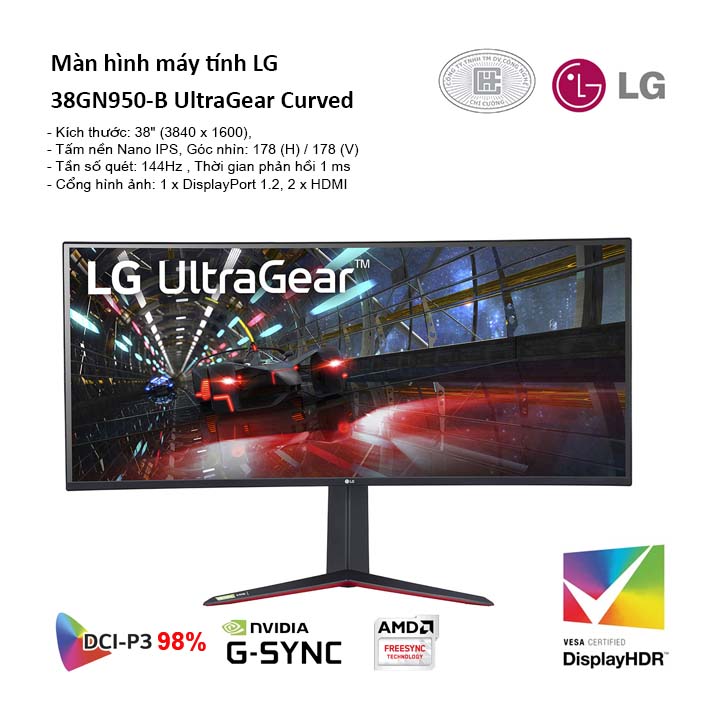 Màn hình LG 38GN950-B.ATV (38 inch/2K/IPS/144Hz-160Hz/1ms/450 nits/HDMI+DP+USB/Cong)
