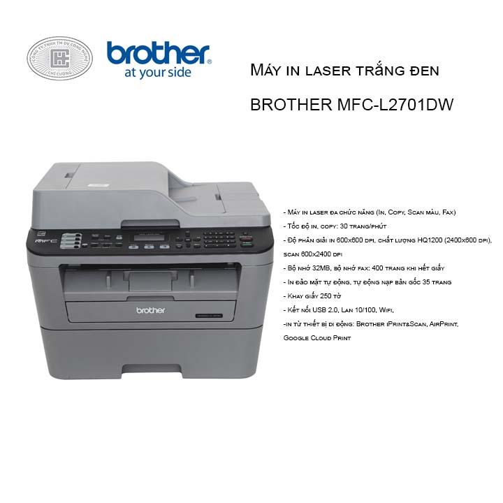 Máy in laser trắng đen BROTHER MFC-L2701DW  (giảm giá dịp tết)