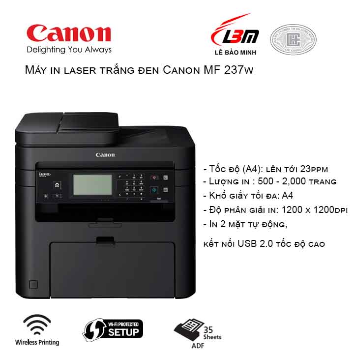 Máy in laser trắng đen Canon MF 237w Print - Scan - Copy - Fax - Wifi