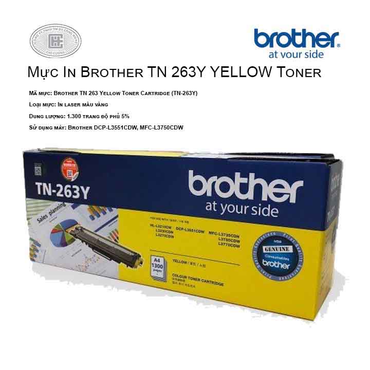 Mực in Brother TN 263Y màu vàng ( cho máy HL-L3230CDN, MFC-L3770CDW, MFC-L3750CDW, DCP-L3551CDW, HL-L3270CDW )