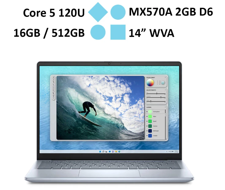 Laptop Dell Inspiron 14 N5440-C5U165W11IBD2 (Intel Core 5 processor 120U | 16GB | 512GB | MX570A 2GB | 14 inch 2.2K | Win 11 | Office | Xanh)