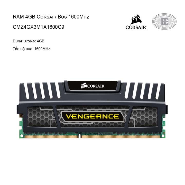 RAM CORSAIR (1 X 4GB) 4GB BUS 1600 C9 VENGEANCE - CMZ4GX3M1A1600C9