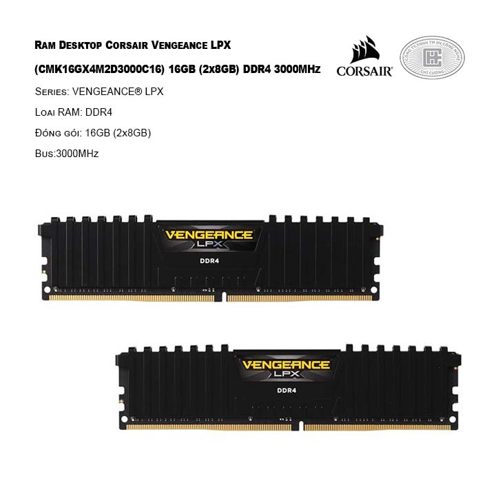 RAM desktop Corsair Vengeance LPX (CMK16GX4M2D3000C16) 16GB (2x8GB) DDR4 3000MHz