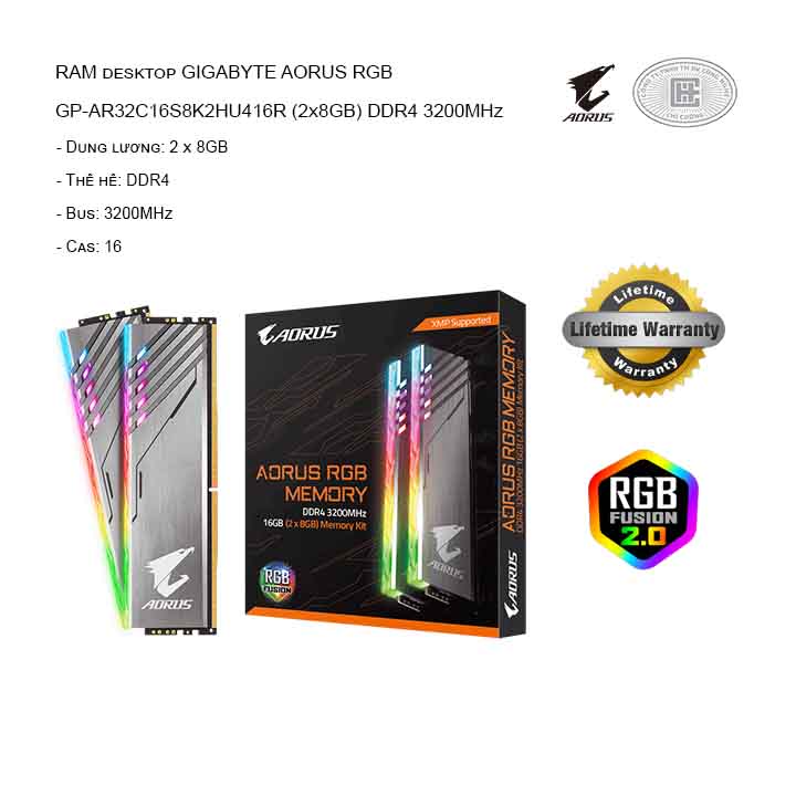 RAM GIGABYTE AORUS RGB GP-AR32C16S8K2HU416R (2x8GB) DDR4 3200MHz