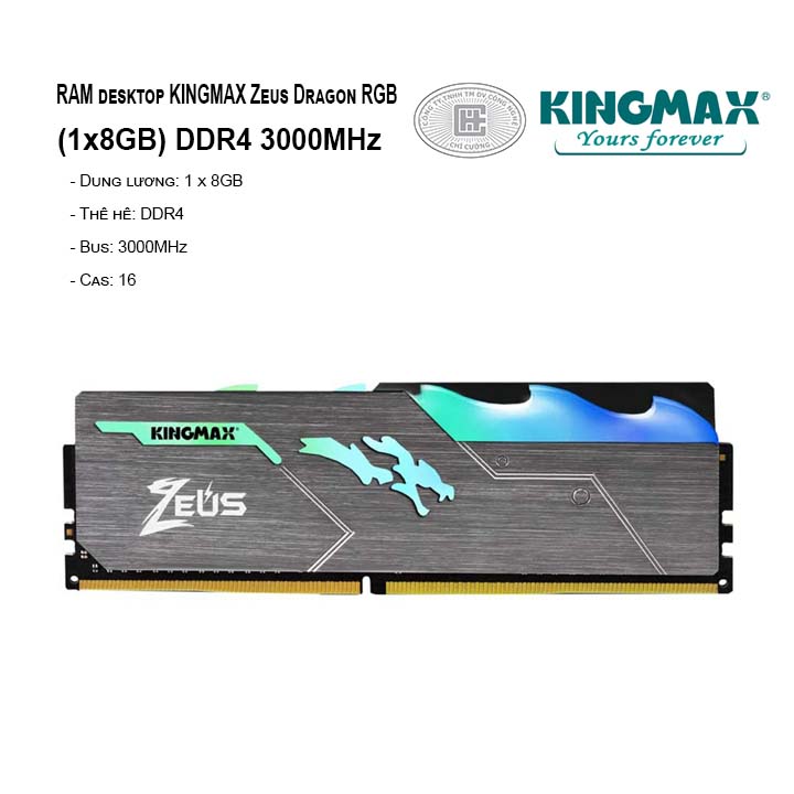 RAM PC KINGMAX Zeus Dragon RGB 8GB Bus 3000MHz