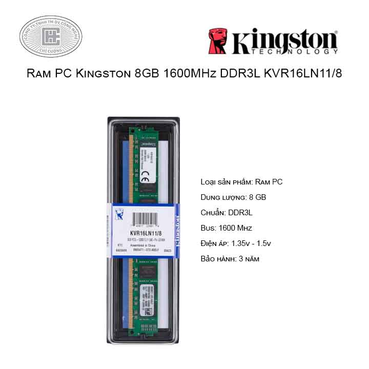 Ram PC Kingston 8GB/1600MHz