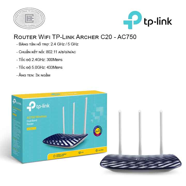 Router Wi-Fi Băng Tần Kép AC750 Archer C20