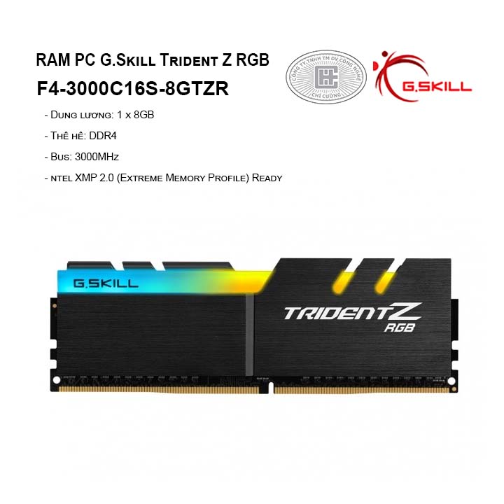 RAM G.Skill TRIDENT Z RGB - 8GB (8GBx1) DDR4 3000GHz-F4-3000C16S-8GTZR