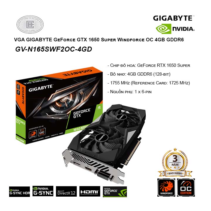 VGA Gigabyte GeForce GTX 1650 Super Windforce OC 4G GDDR6 (GV-N165SWF2OC-4GD)