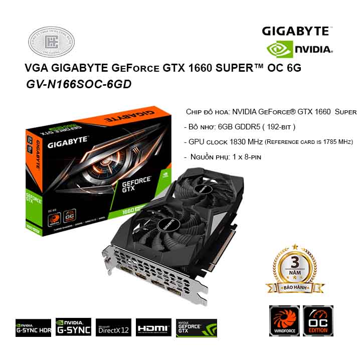 VGA Gigabyte GeForce GTX 1660 Super OC 6G GDDR6 (GV-N166SOC-6GD)