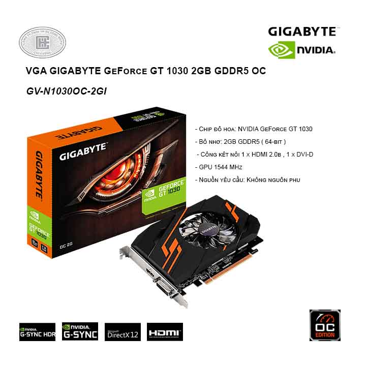 VGA GIGABYTE GeForce GT 1030 2GB GDDR5 OC (GV-N1030OC-2GI)