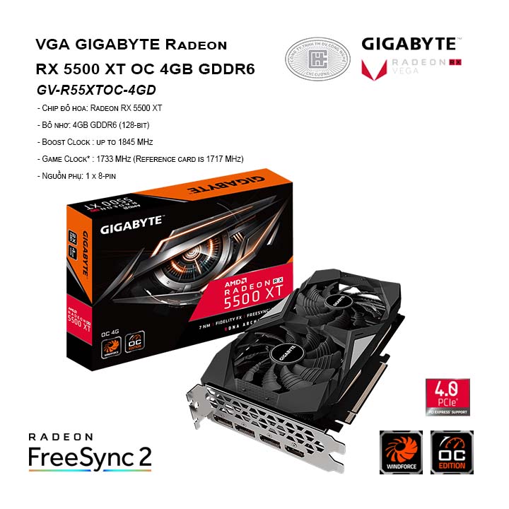 VGA GIGABYTE Radeon RX 5500 XT OC 4GB GDDR6