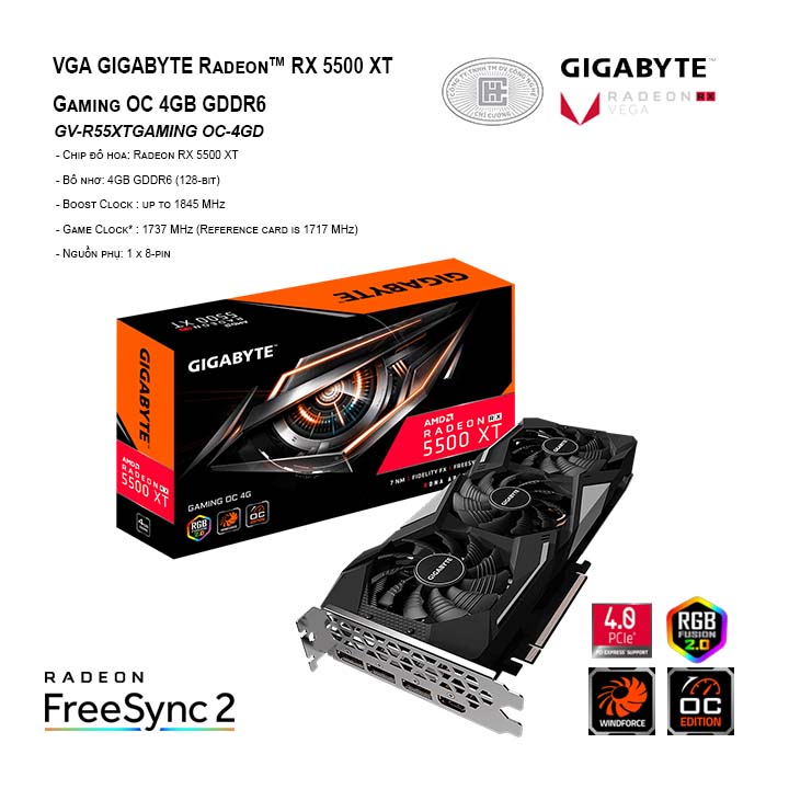 VGA GIGABYTE Radeon™ RX 5500 XT Gaming OC 4GB GDDR6