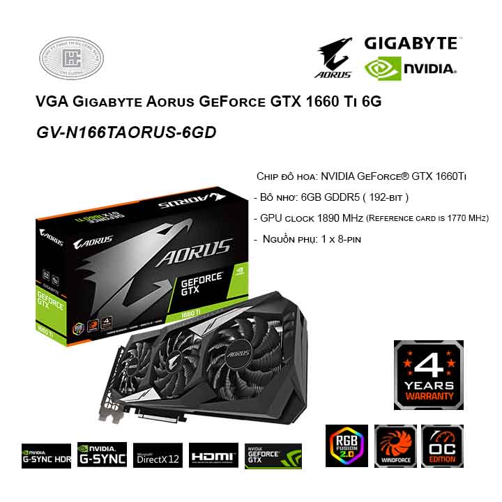 VGA Gigabyte Aorus GeForce GTX 1660 Ti 6G (GV-N166TAORUS-6GD)