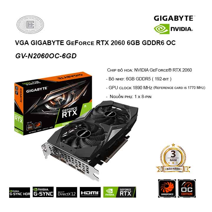 VGA Gigabyte GeForce RTX 2060 OC 6G GDDR6 (GV-N2060OC-6GD)
