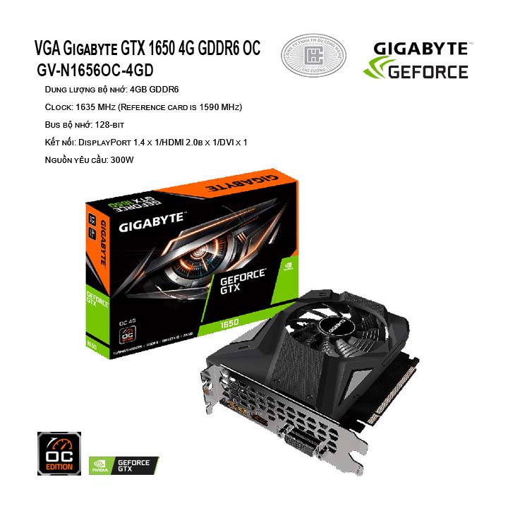 VGA GIGABYTE GeForce GTX 1650 4GB GDDR6 OC (GV-N1656OC-4GD)