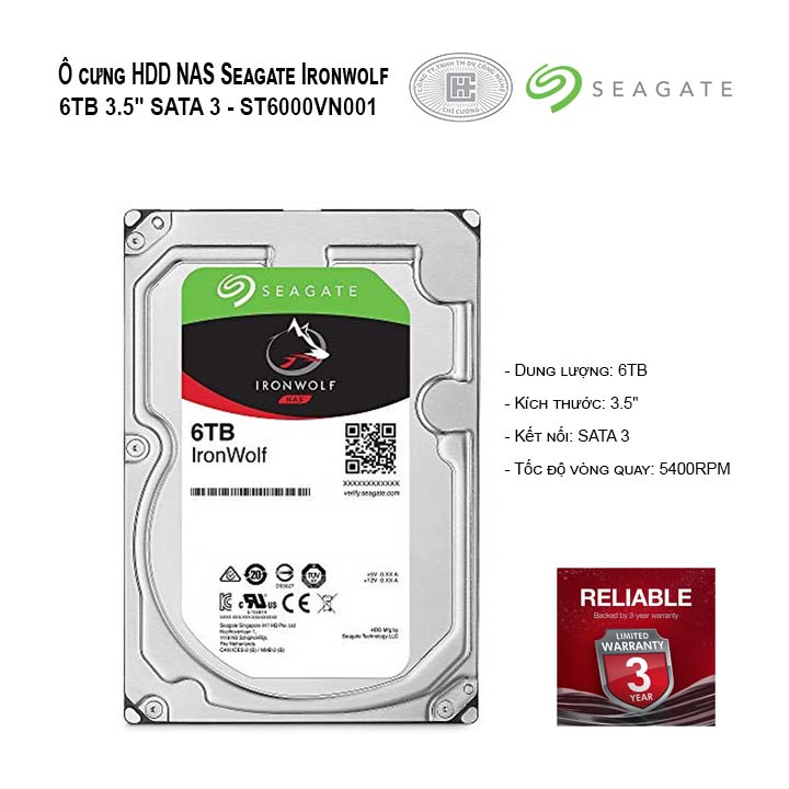 Ổ cứng HDD NAS Seagate Ironwolf 6TB 3.5 SATA 3 -ST6000VN001