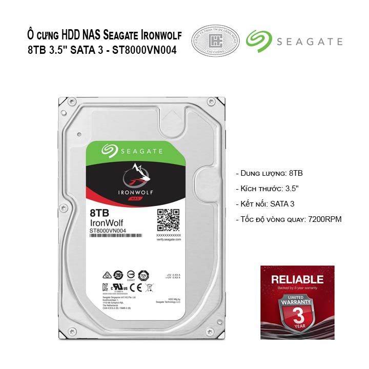 Ổ cứng HDD NAS Seagate Ironwolf 8TB 3.5 SATA 3 -ST8000VN004