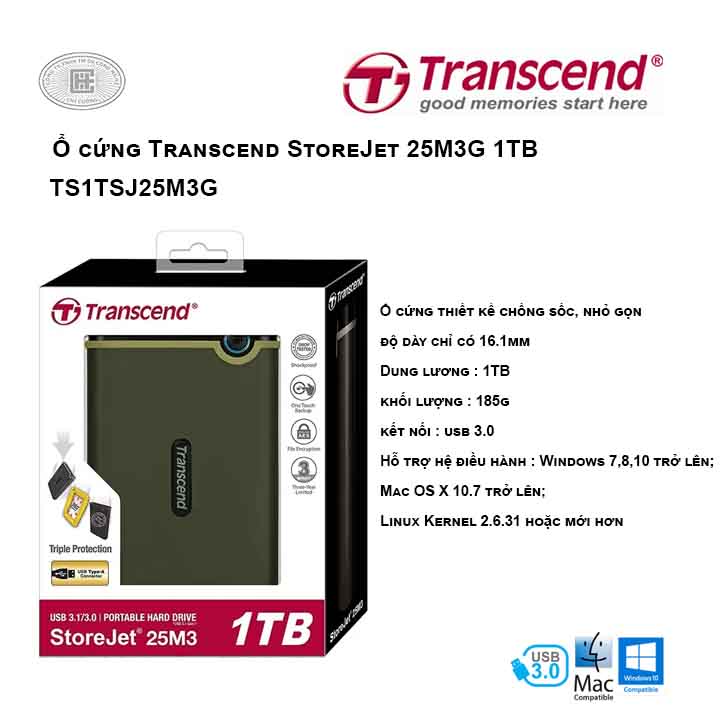 Ổ cứng Transcend StoreJet 25M3G 1TB TS1TSJ25M3G